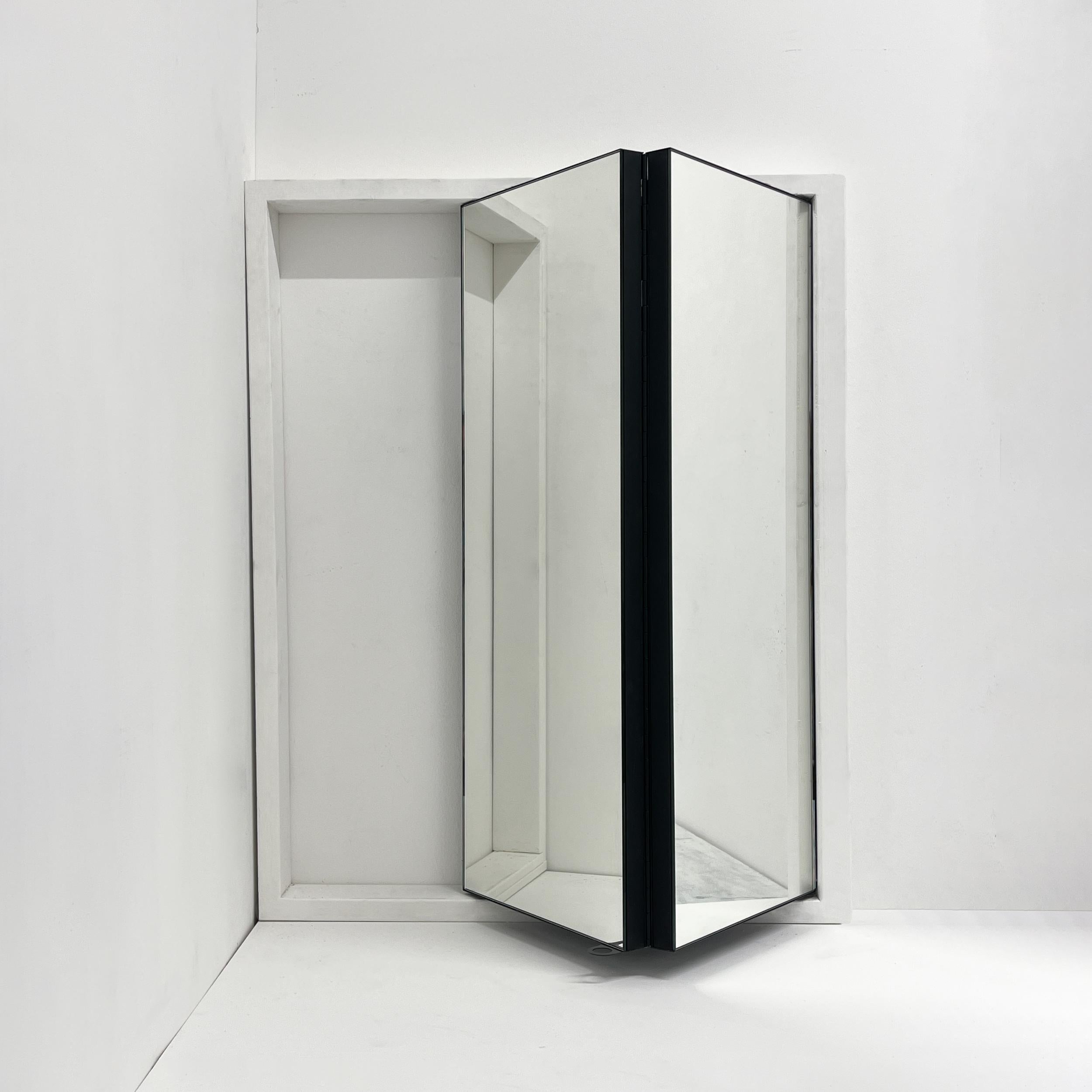Bifold Foldable Rectangular Mirror with Blackened Metal Frame For Sale 1