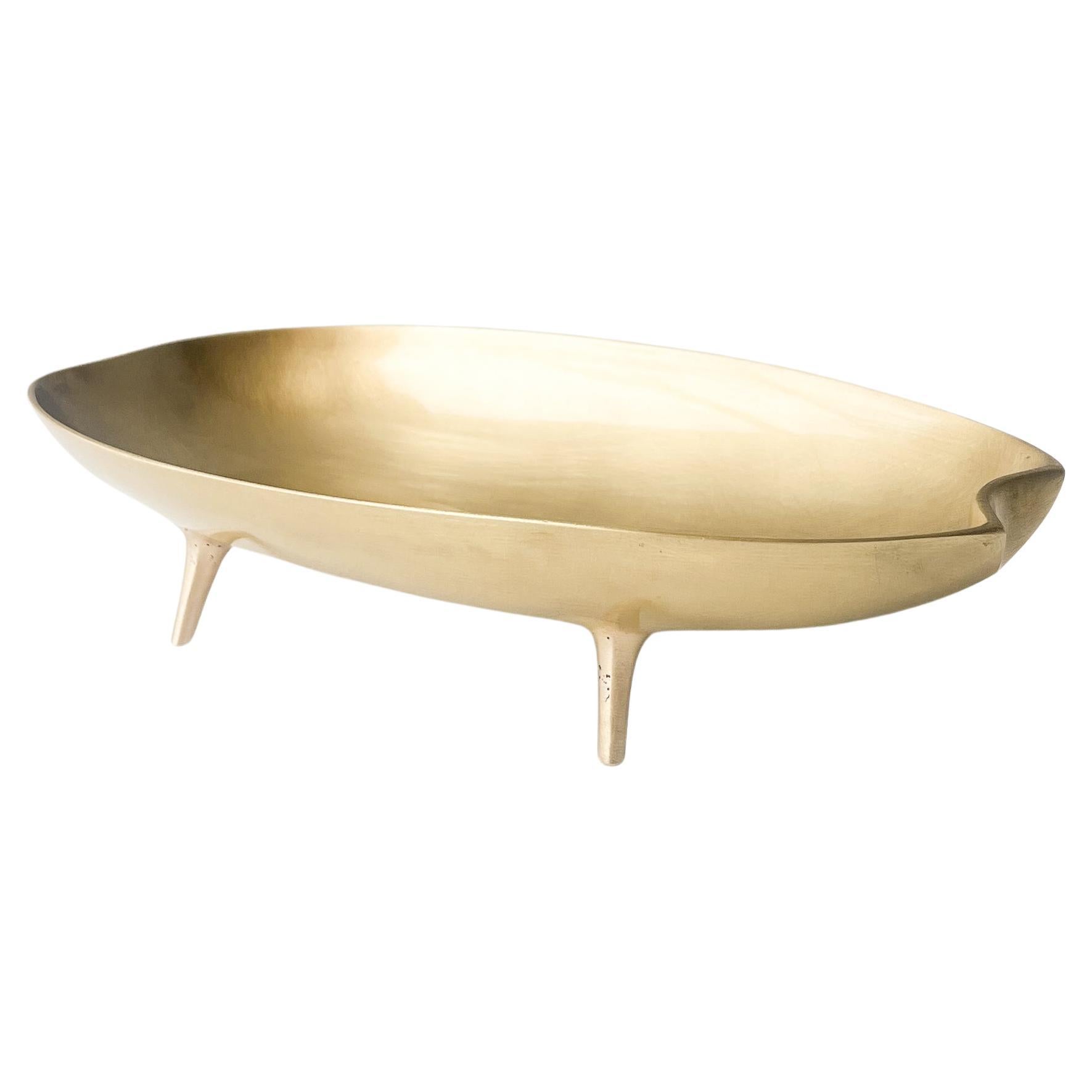 Decorative Cast Brushed Brass Long Bowl Vide-poche with Legs