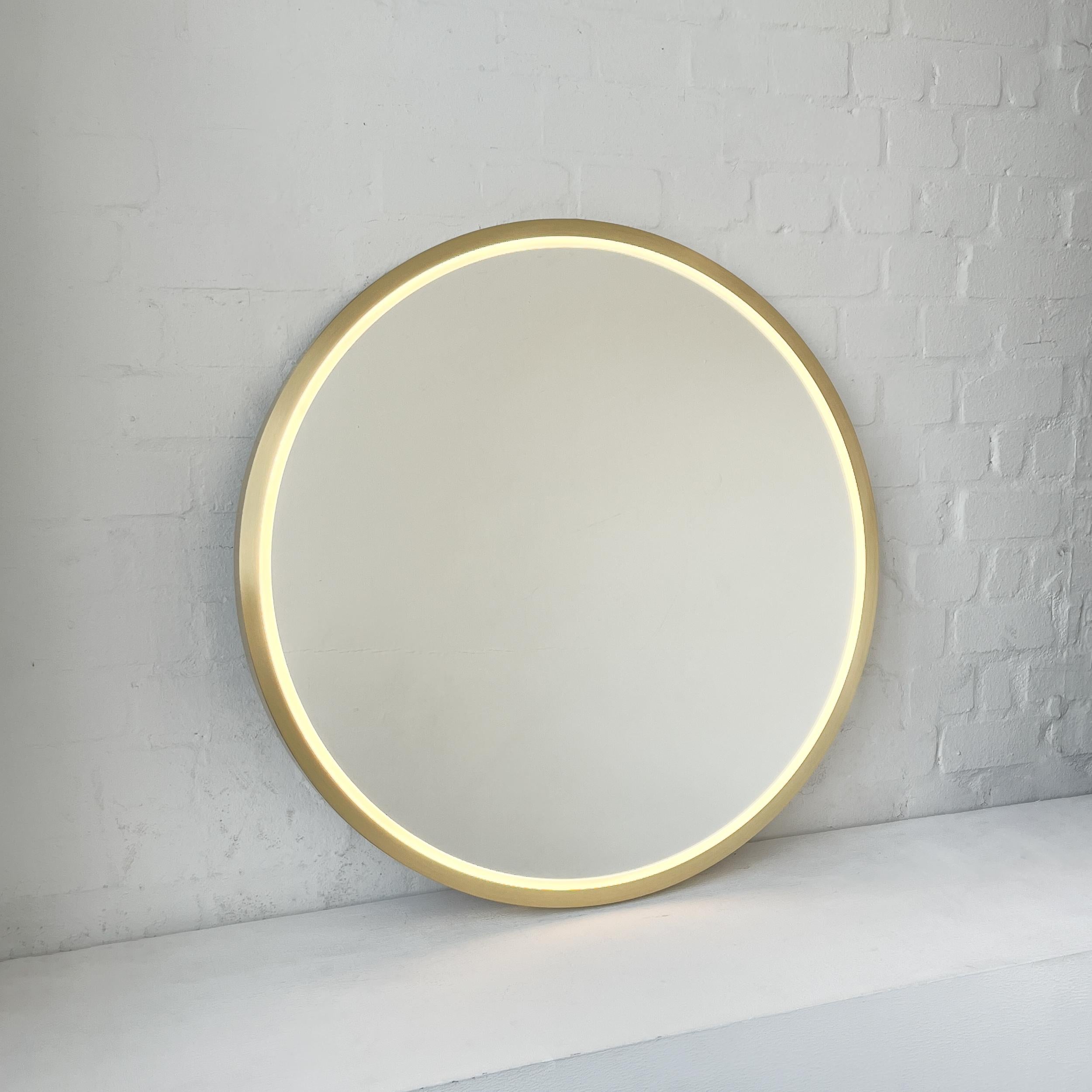 Front Illuminated Orbis Round Mirror with Handcrafted Brass Full Frame For Sale 2