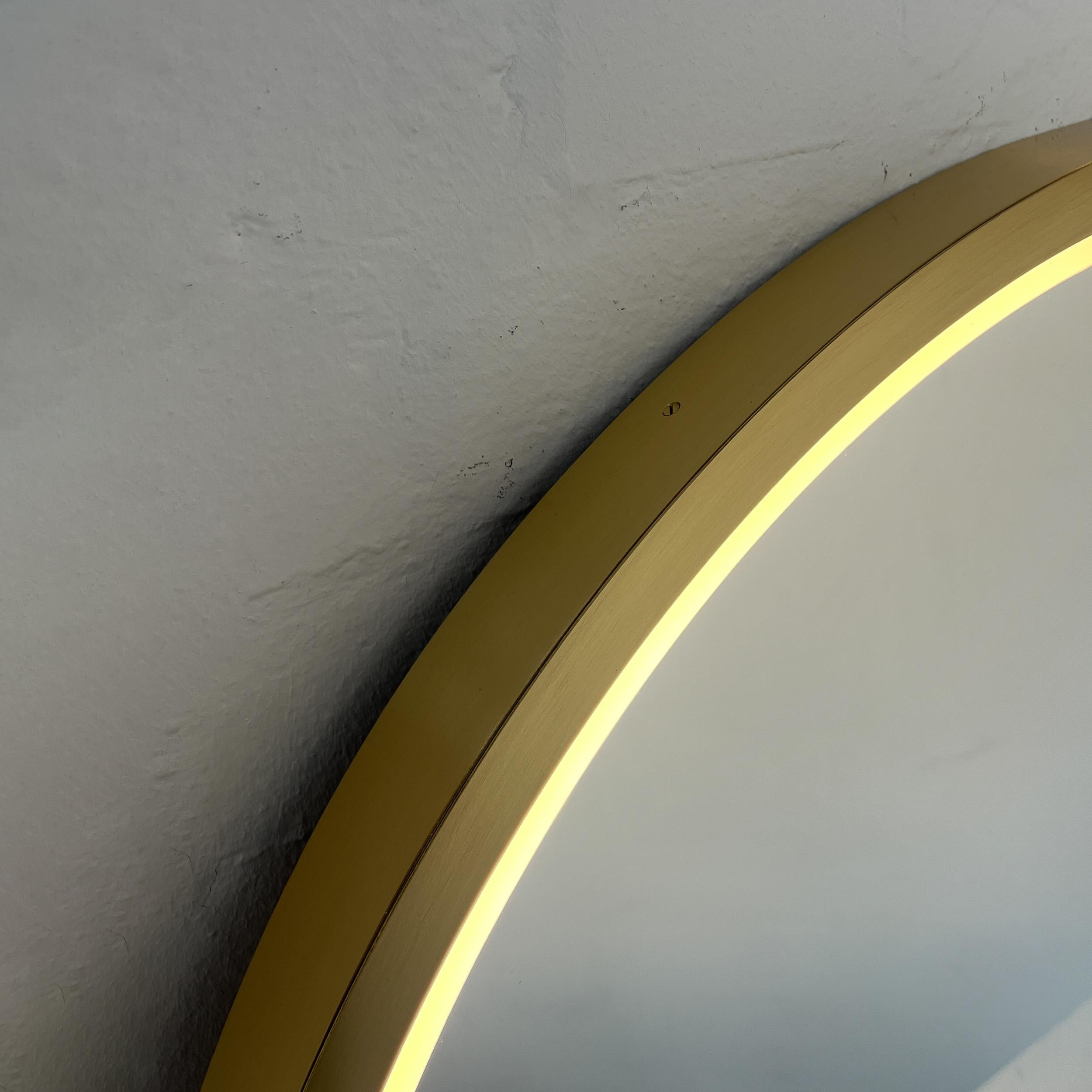 Front Illuminated Orbis Round Mirror with Handcrafted Brass Full Frame For Sale 3