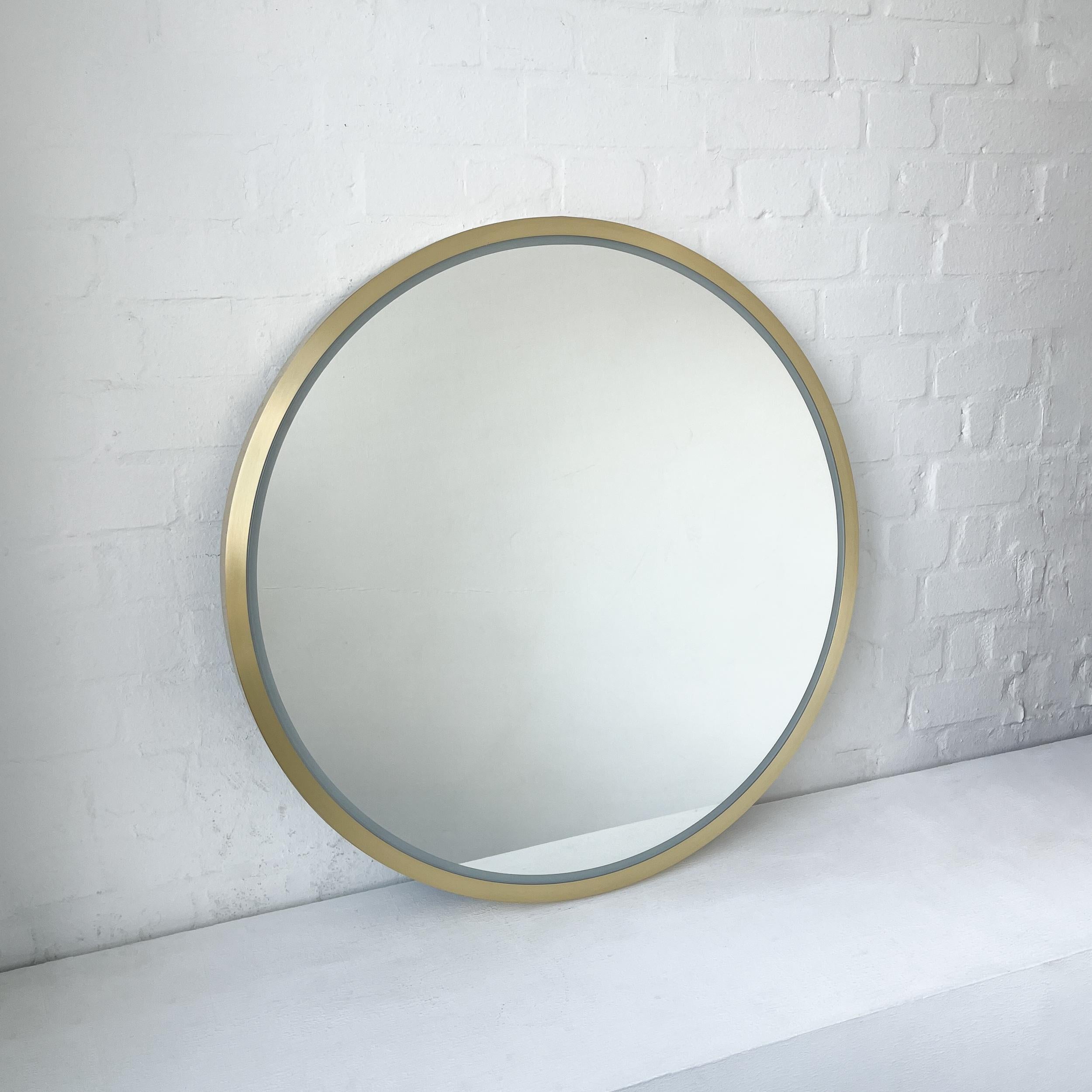 Front Illuminated Orbis Round Mirror with Handcrafted Brass Full Frame For Sale 1