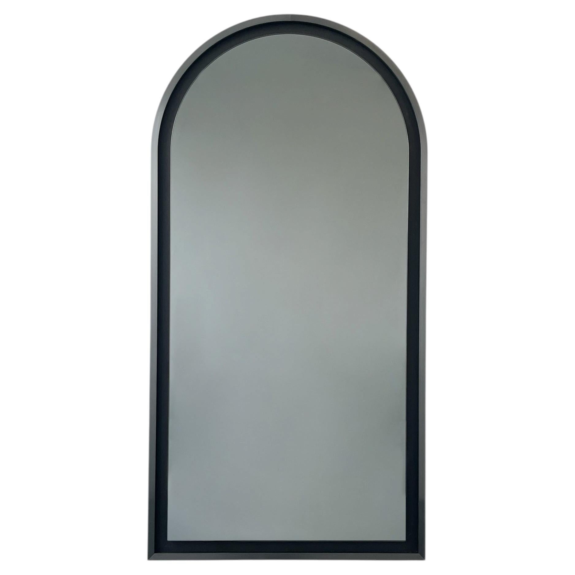 Large Arched Black Mirror with Blackened Metal Frame