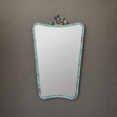 Specchio in stile Mid-Century con cornice a corona decorata con patina in bronzo verdigris