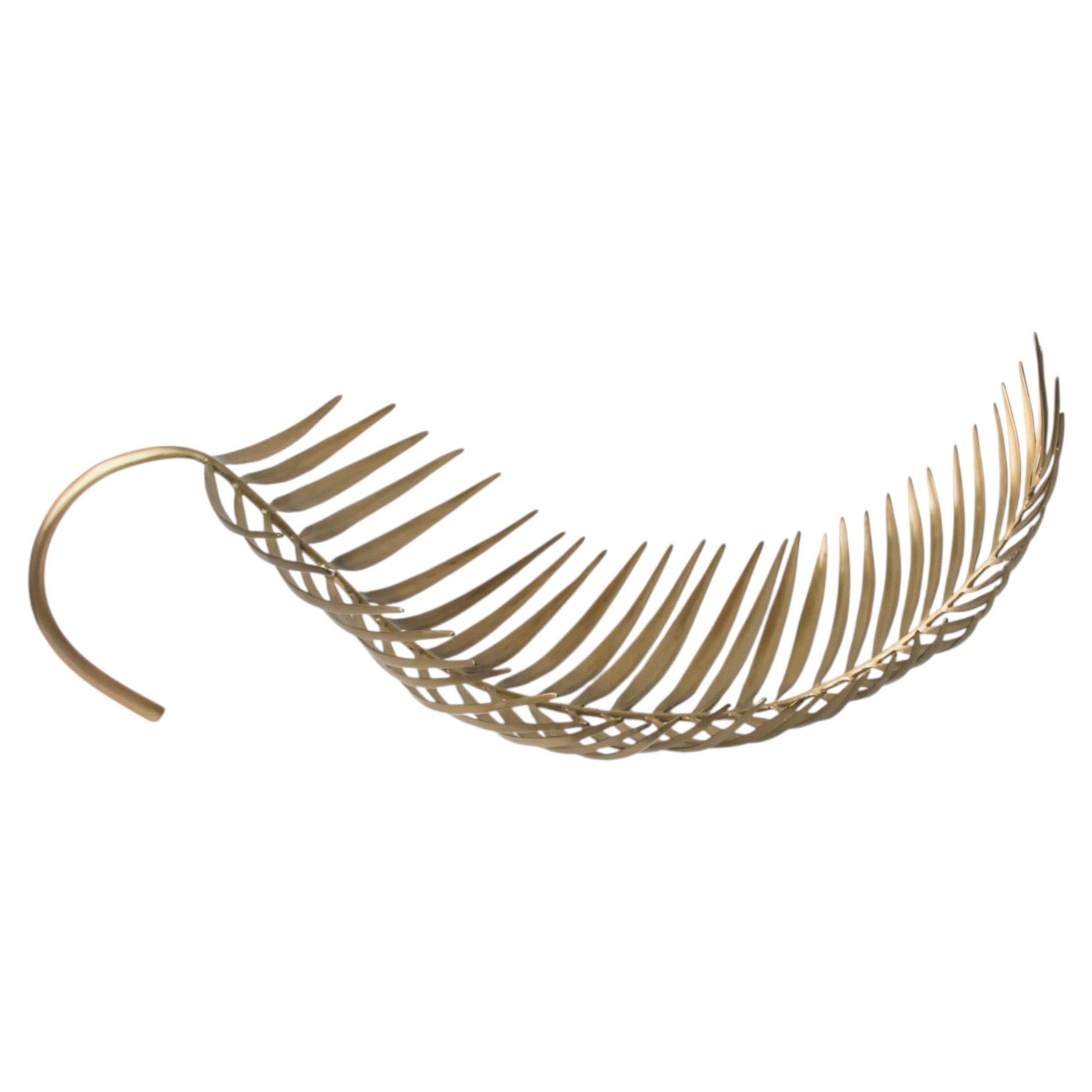 Large Handcast Brass Palm Tree Leaf Sculpture, Decorative Bowl For Sale