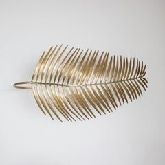 Large Handcast Brass Palm Tree Leaf Sculpture, Decorative Bowl