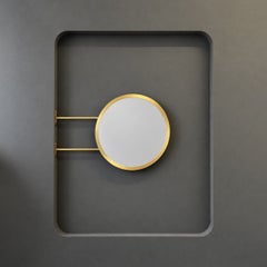 Modern Orbis Flag Round Mirror with Geometrical Tipo Brass Frame