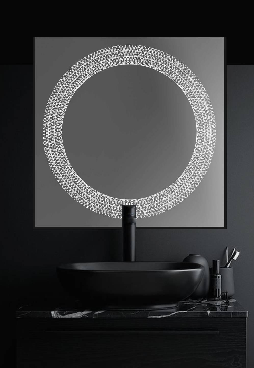 Miroir carré rétro-éclairé Contemporary Sikri Etched Mirror en vente 1