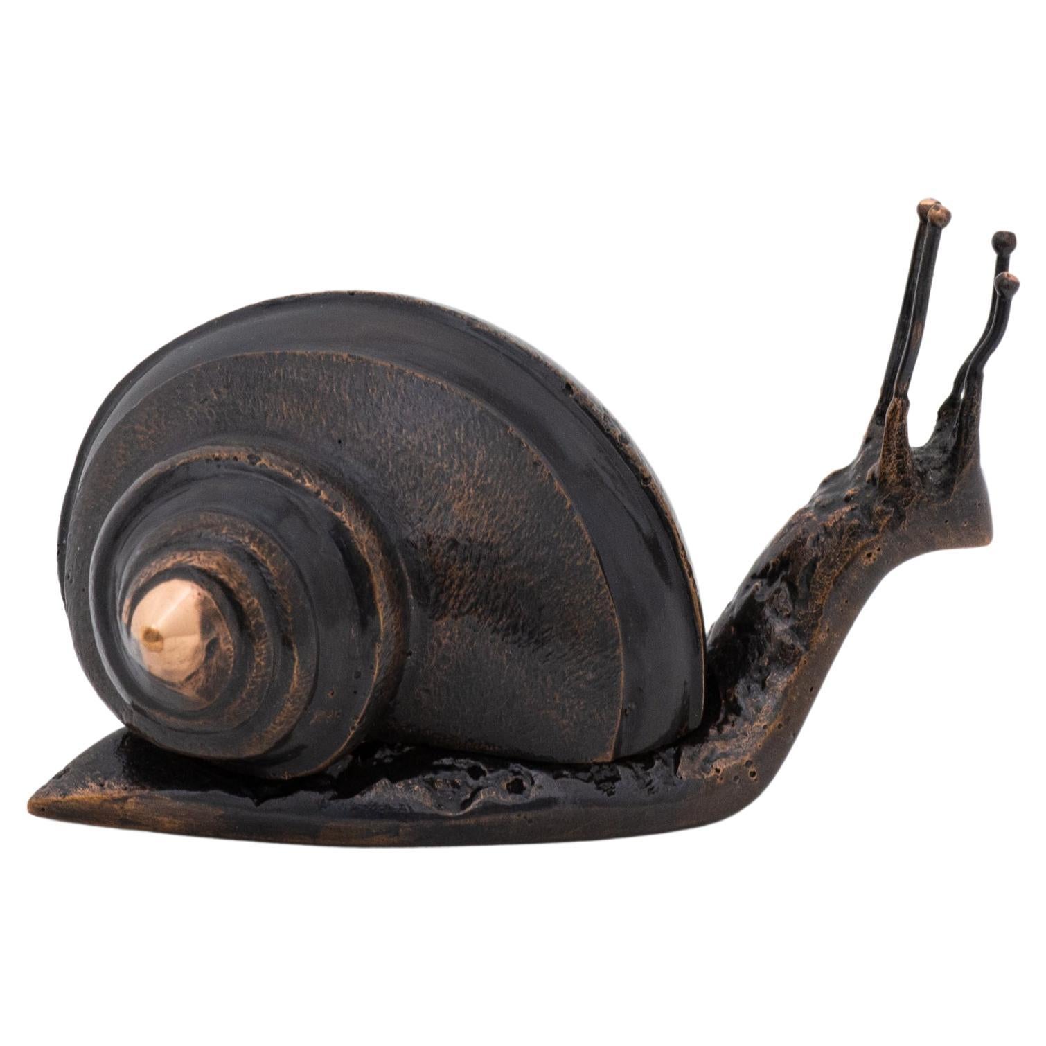 Handmade Cast Dark Patina Bronze Decorative Snail Large Paperweight For Sale