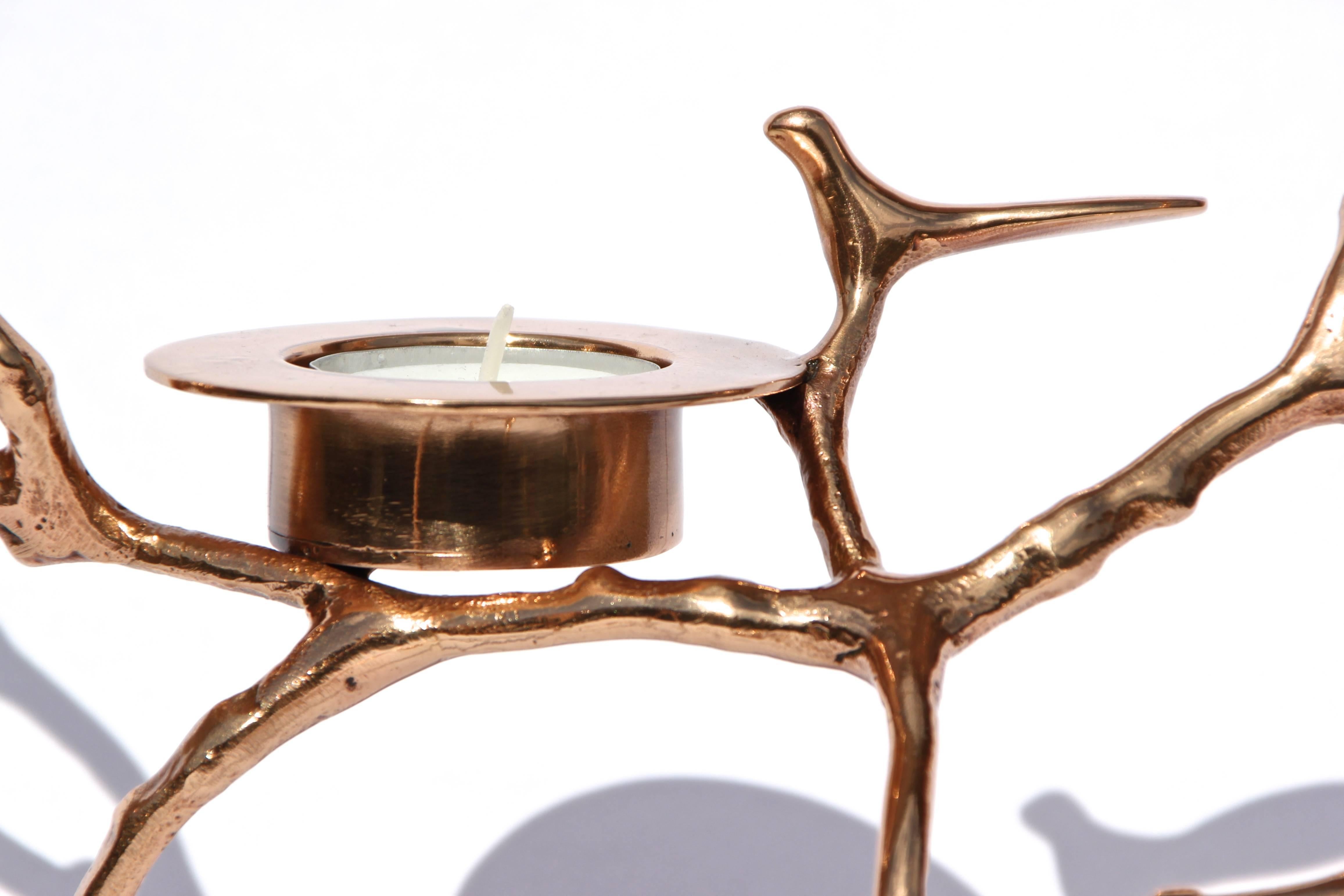 Bronzeguss Magnolienzweig Teelichthalter poliert, hoch (Gegossen)