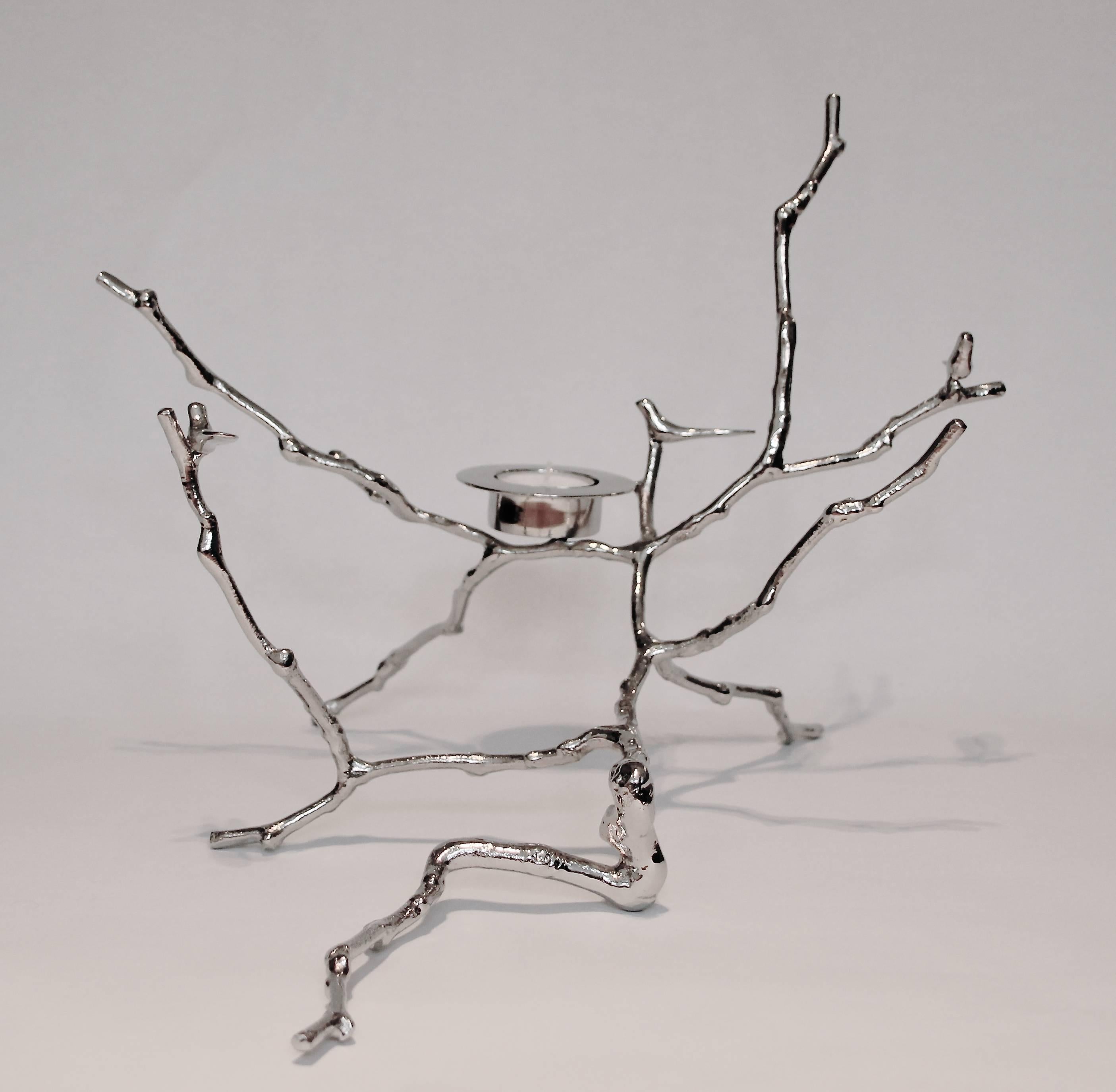 Nickel-Plated Cast Magnolia Twig T-Light Holder, Tall (Indisch)