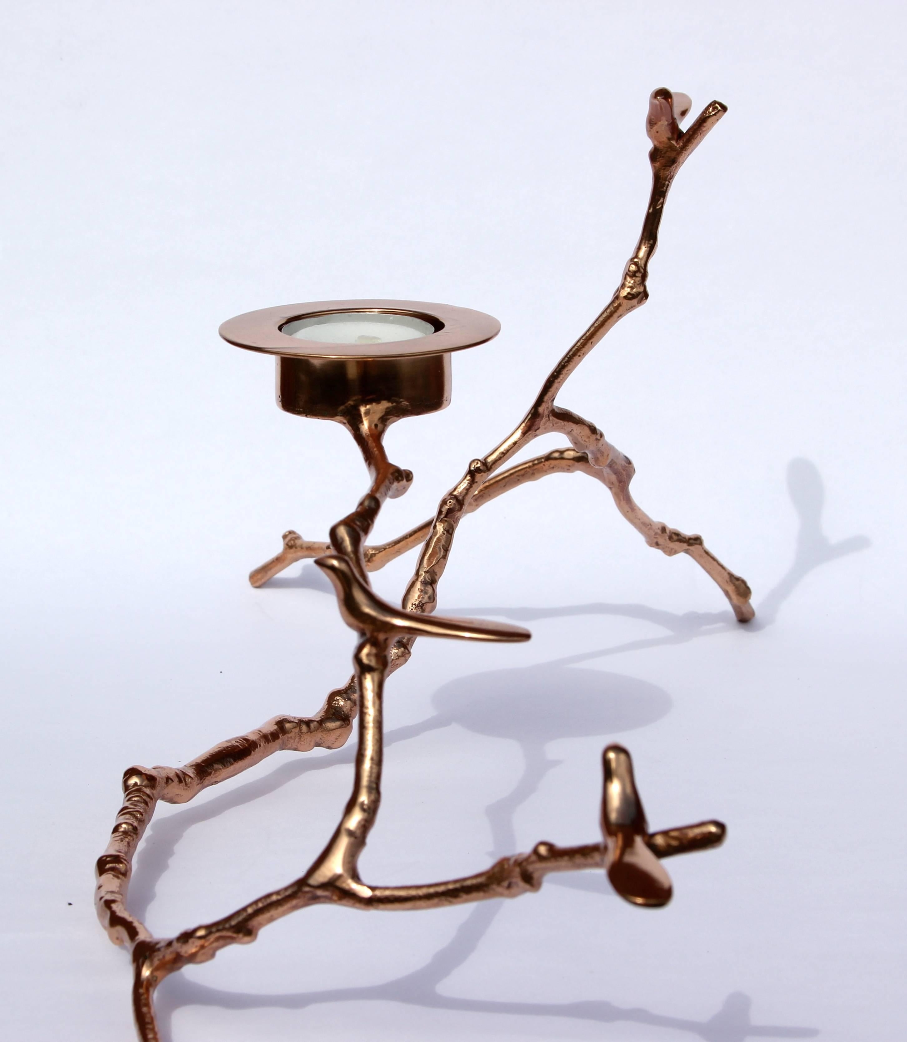 Handmade Bronze Magnolia Twig Tealight Candleholder, Long In New Condition In London, GB
