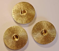 Set of Handmade Brass Sun Candleholders, Tapered Candles