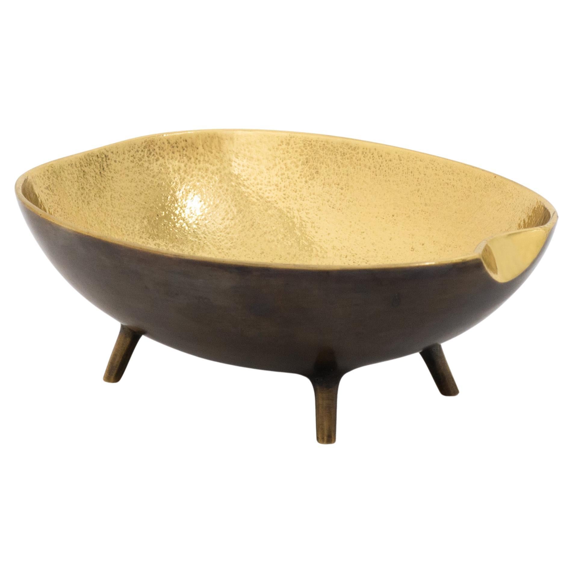 Cast Brass Decorative Bowl with Legs, Vide-poche, with Bronze Patina For Sale