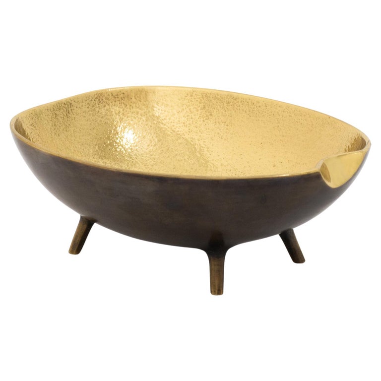 Cast Brass with Dark Patina Decorative Bowl with Legs For Sale at