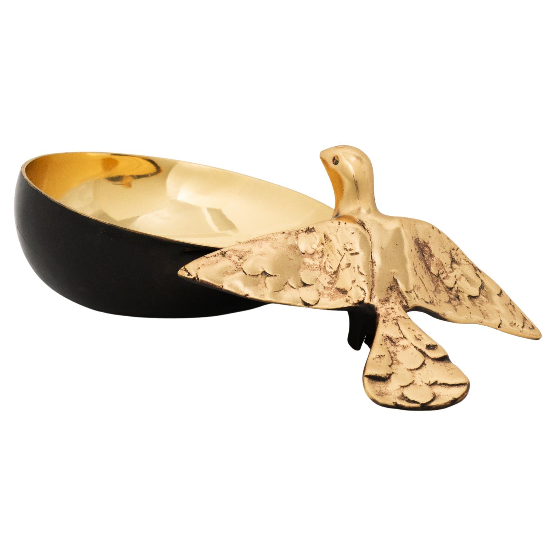 Handmade Cast Bronze Decorative Bowl with Bird