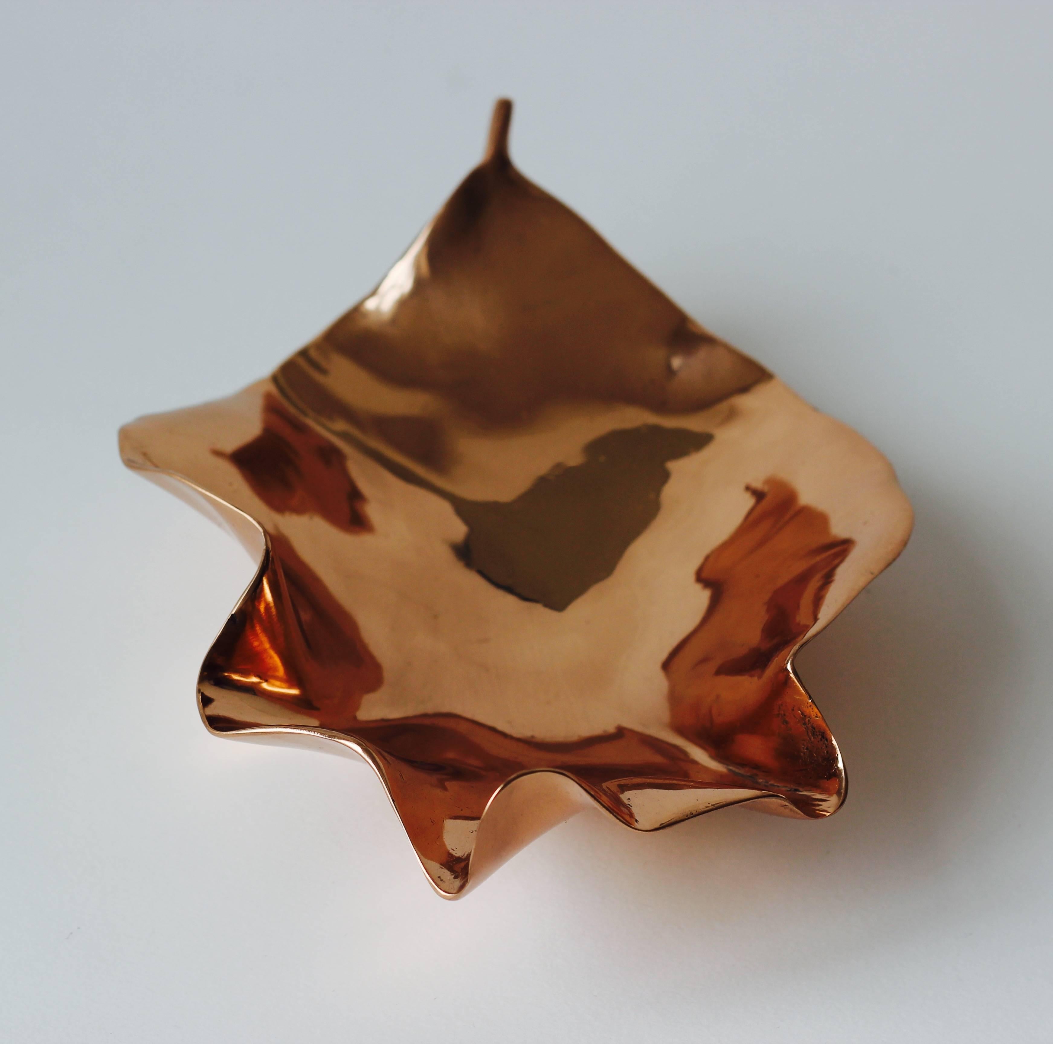 Organic Modern Smooth Polished Large Cast Bronze Leaf For Sale