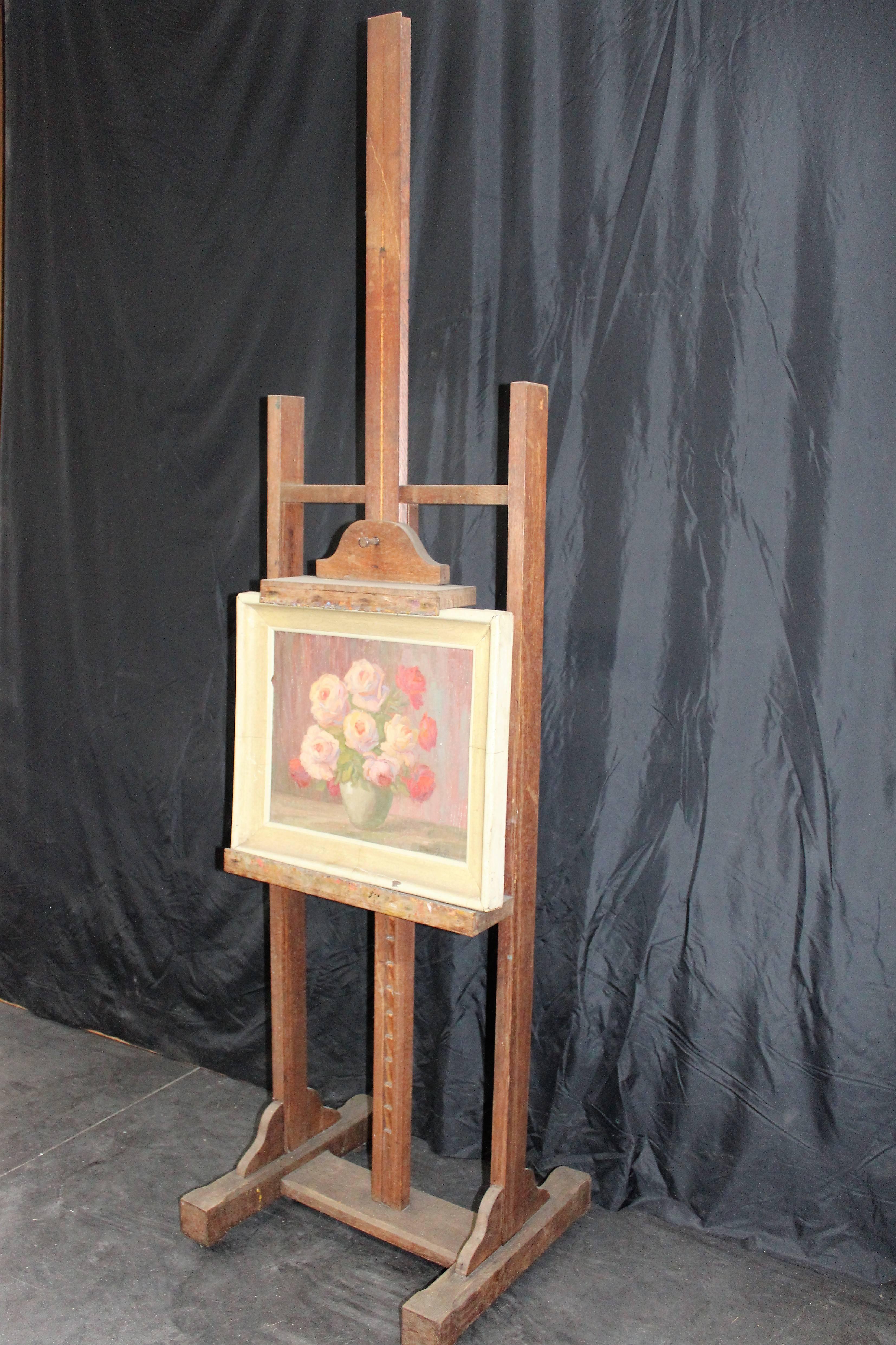 Belgian Old Artists Painter's Easel in Oak For Sale