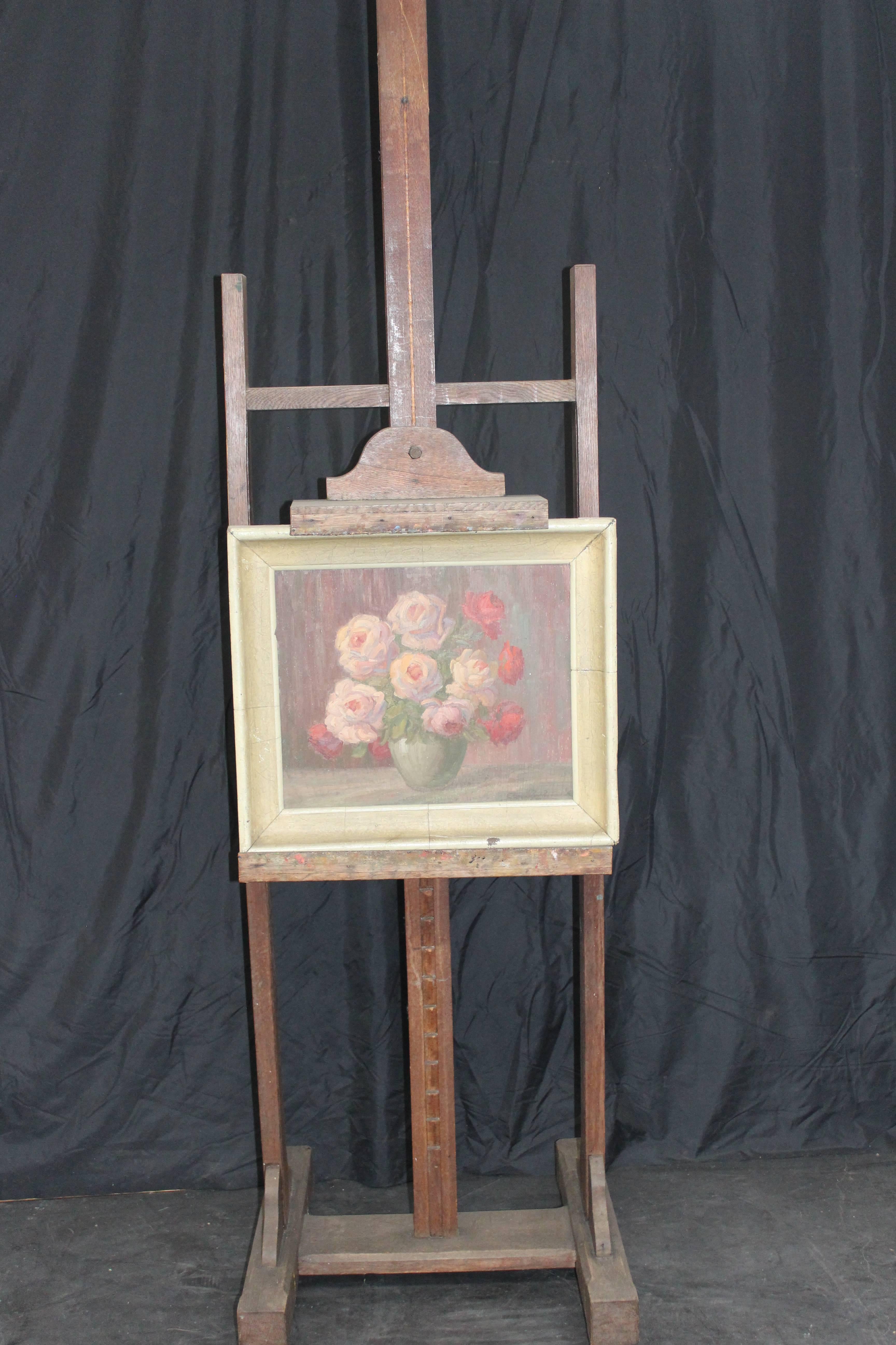 Nice Old Adjustble rolling Painters Easel made in solid oak .
Very good quality piece.
Used by very famous painters as......????
