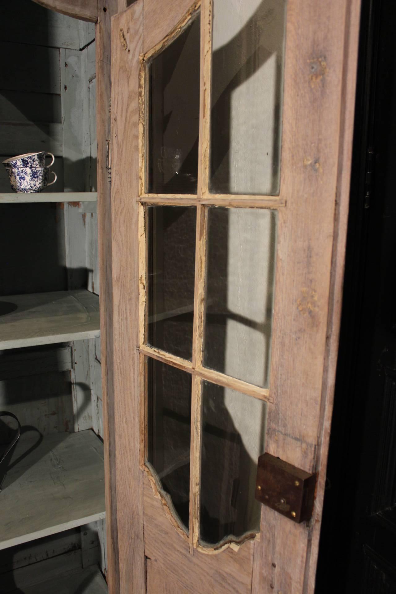 Oak 18th Century Flemisch Two-Door Glass Cabinet  For Sale