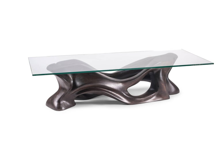 Contemporary Coffee Table Solid Ashwood Dark Brow Stained with Glass