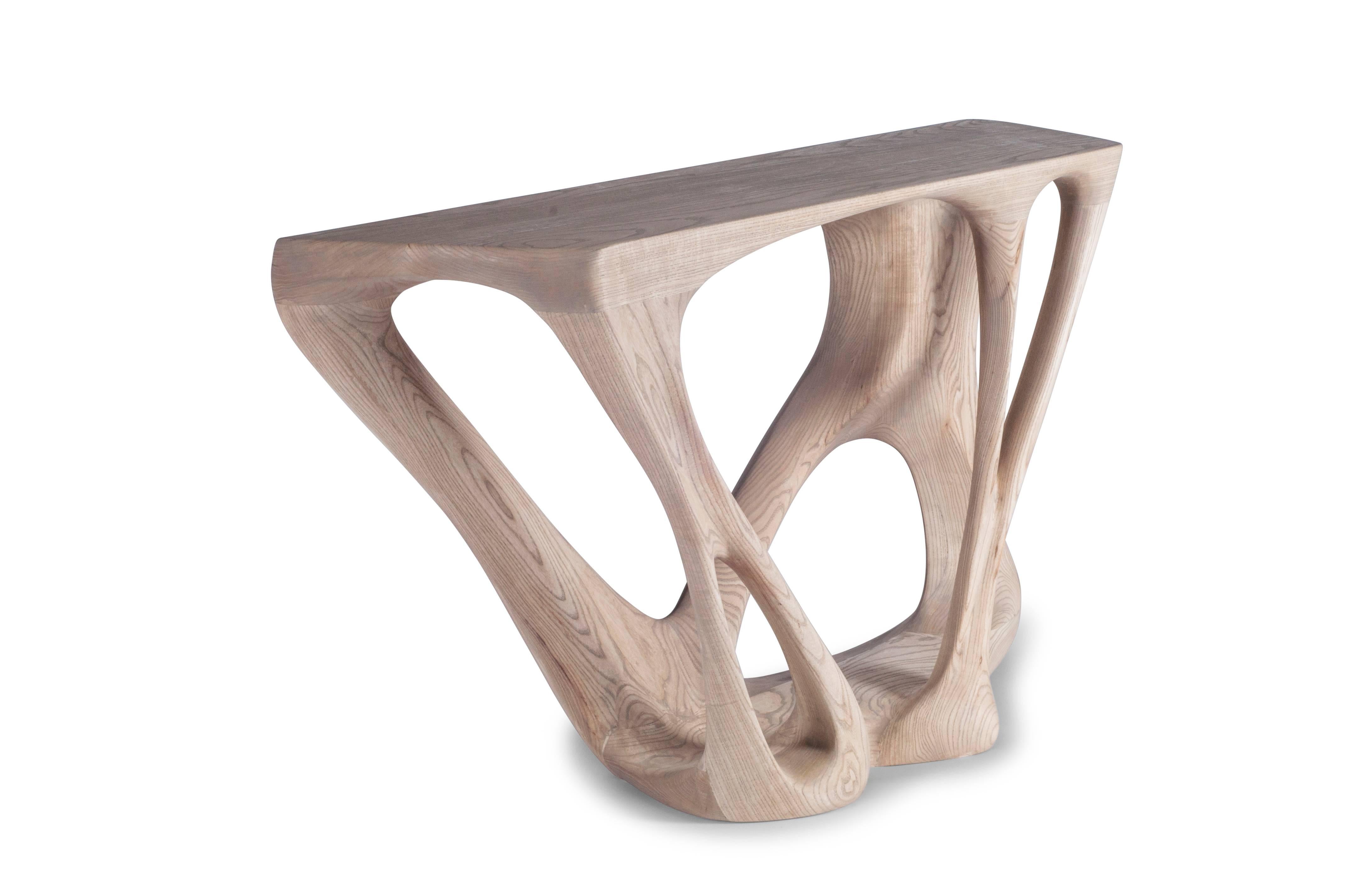 American Amorph Petra Modern Console Table, Gray Oak Stain finish on Ash wood For Sale