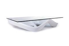 Amorph Net Coffee Table White lacquer with rectangular glass top