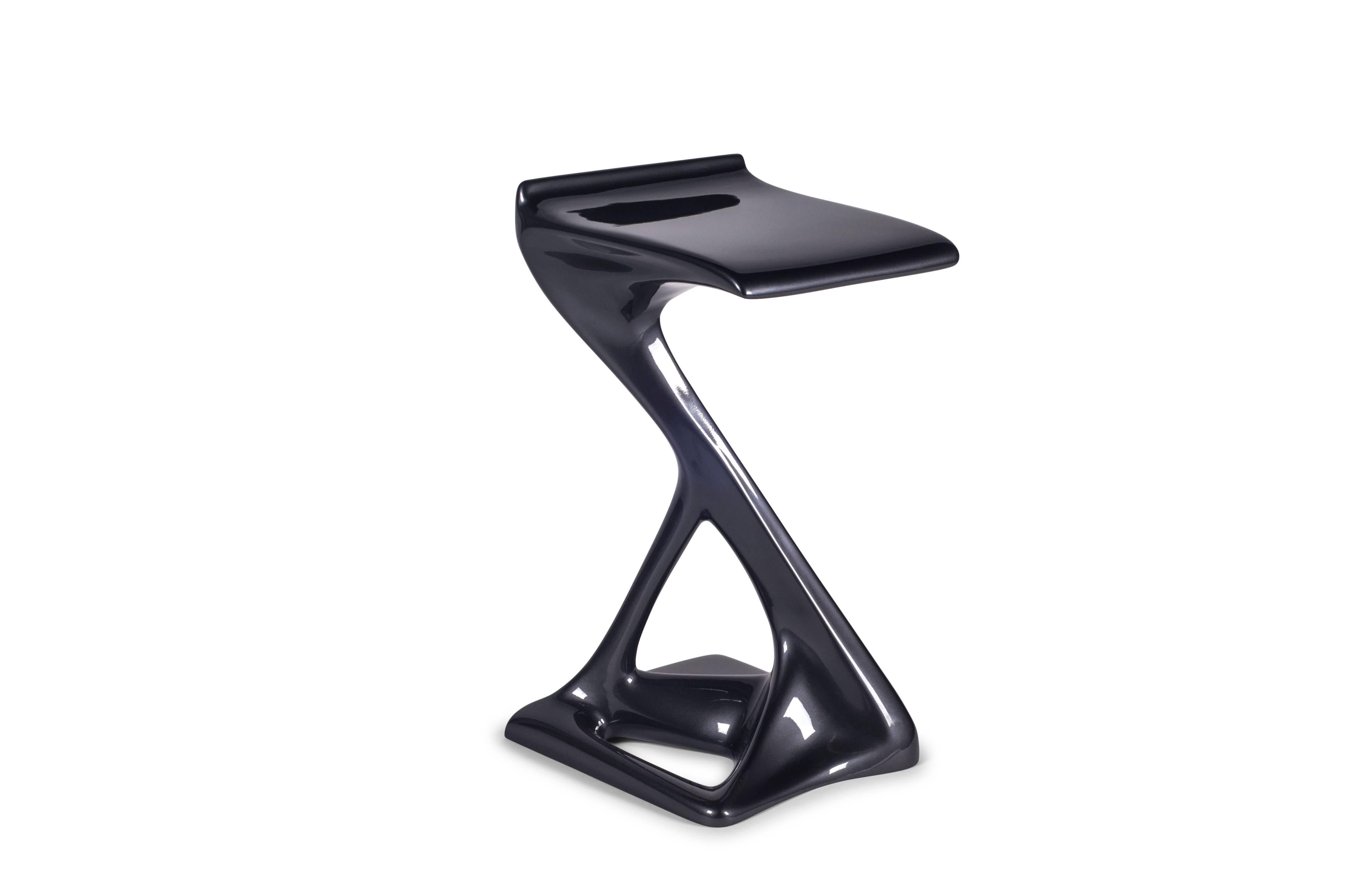 Modern Amorph Attitude Bar Stool, Lacquered Metallic Dark  Gray  For Sale