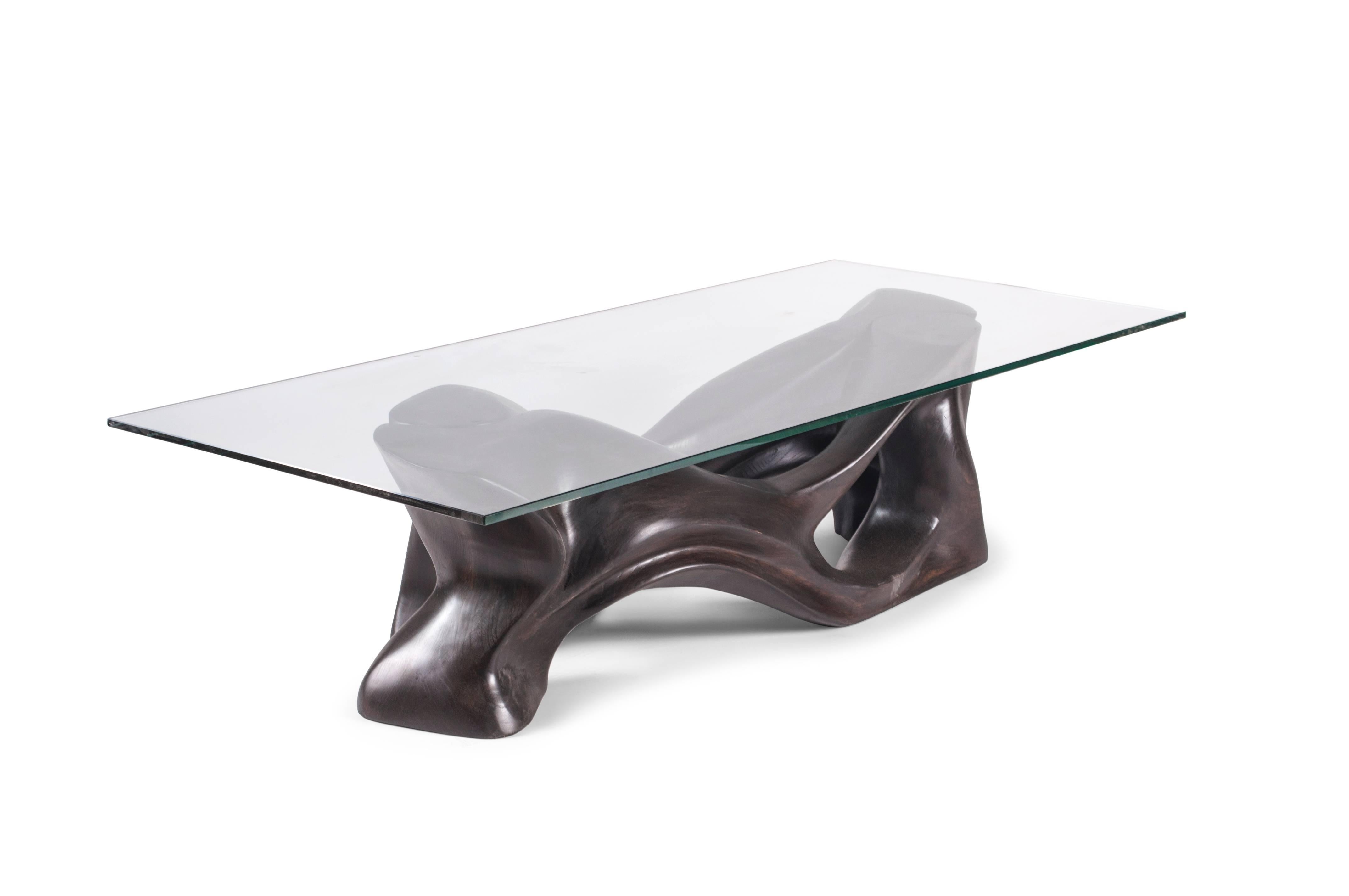 American Amorph Crux Modern Coffee Table, Ebony stain in Ash wood with rectangular glass  For Sale
