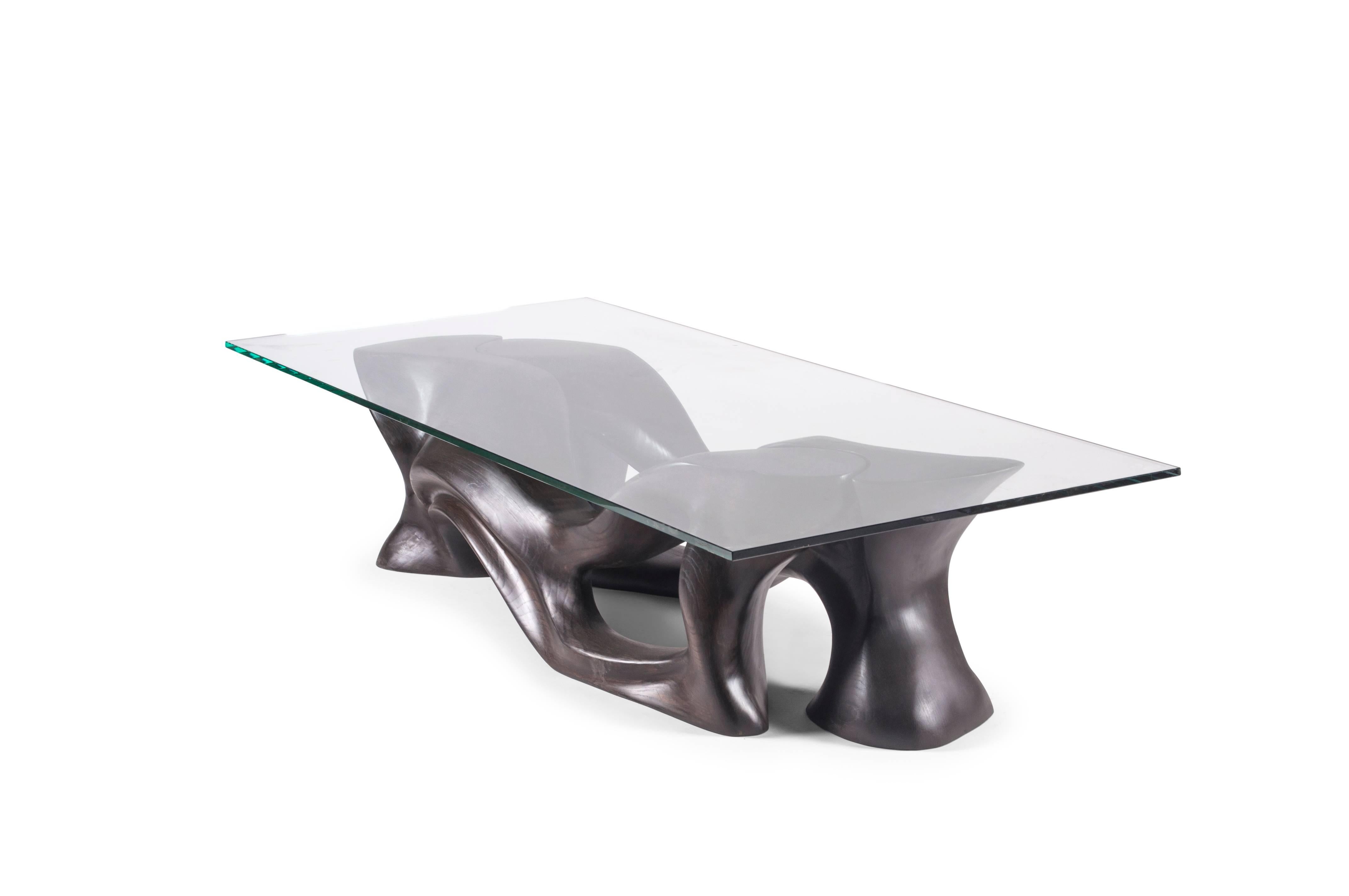 Amorph Crux Modern Coffee Table, Ebony stain in Ash wood with rectangular glass  In New Condition For Sale In Los Angeles, CA