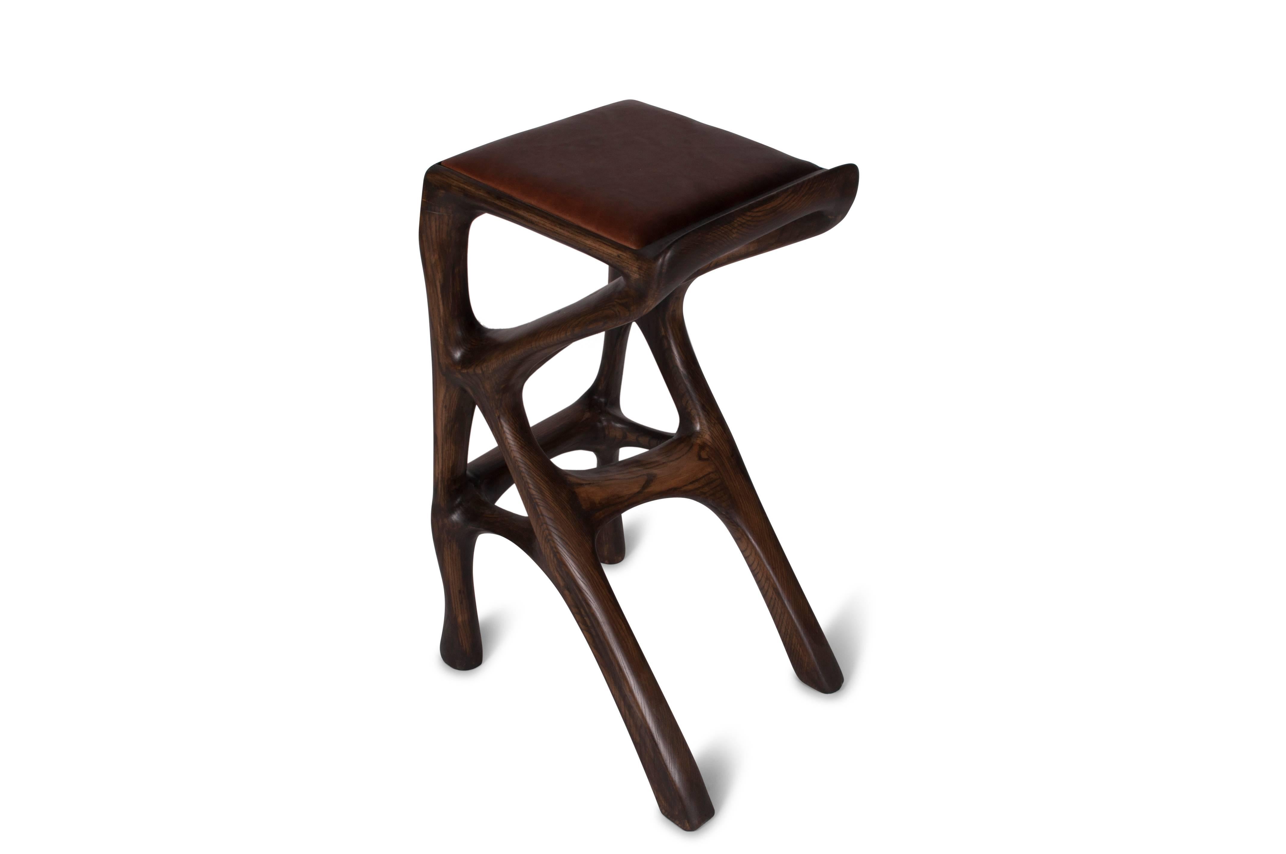 Modern Amorph Chimera Bar stool, Stained Rusted Walnut For Sale
