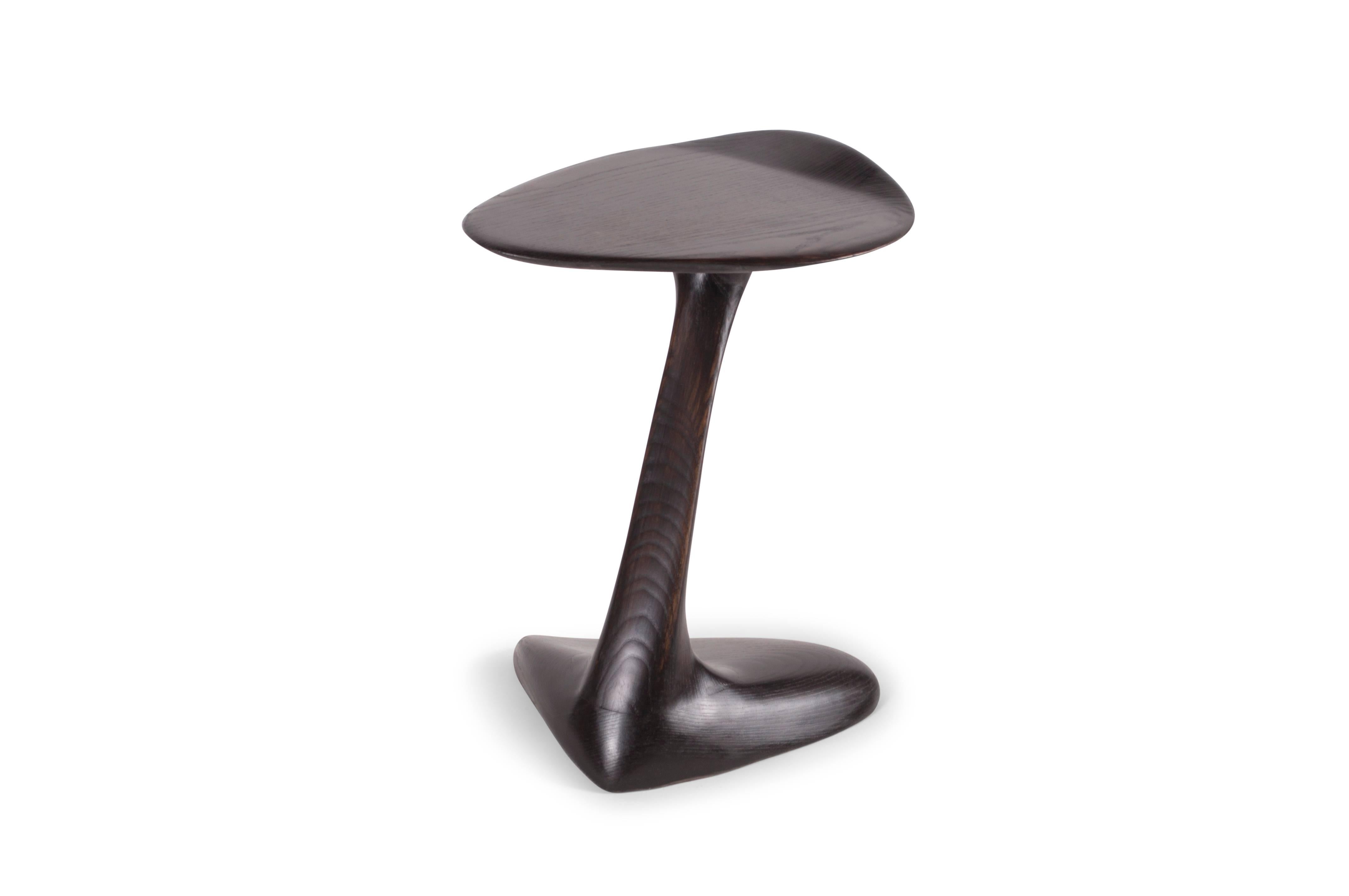 Modern Amorph Palm Side Table, Solid Wood, Ebony Stain  For Sale