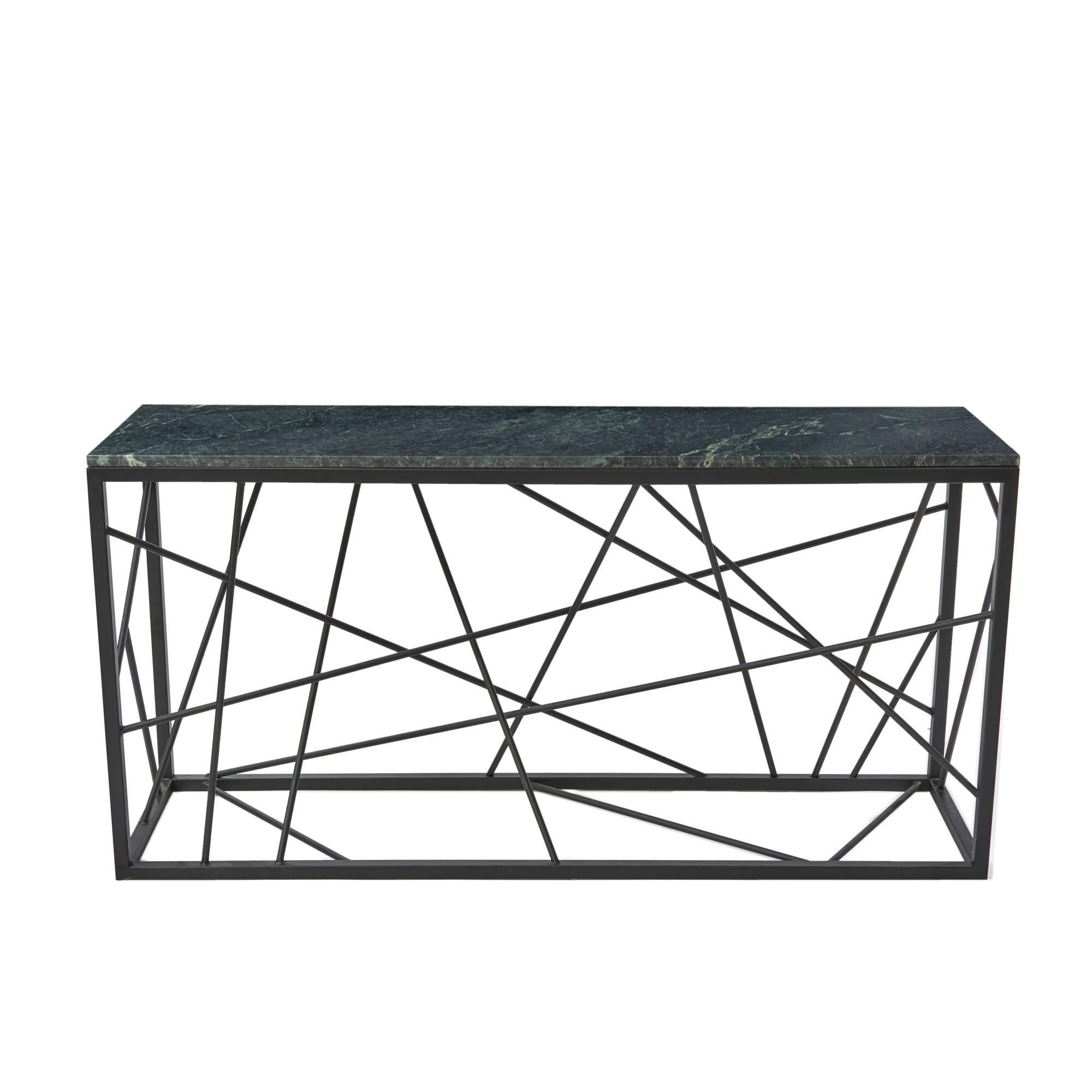 ‘The Nest’ console is designed and hand finished in our Toronto Studio.
The console is constructed of steel tubing, powder coated in matte black finish.
The Nest console is shown with a black marble top.

The Nest console is customizable in