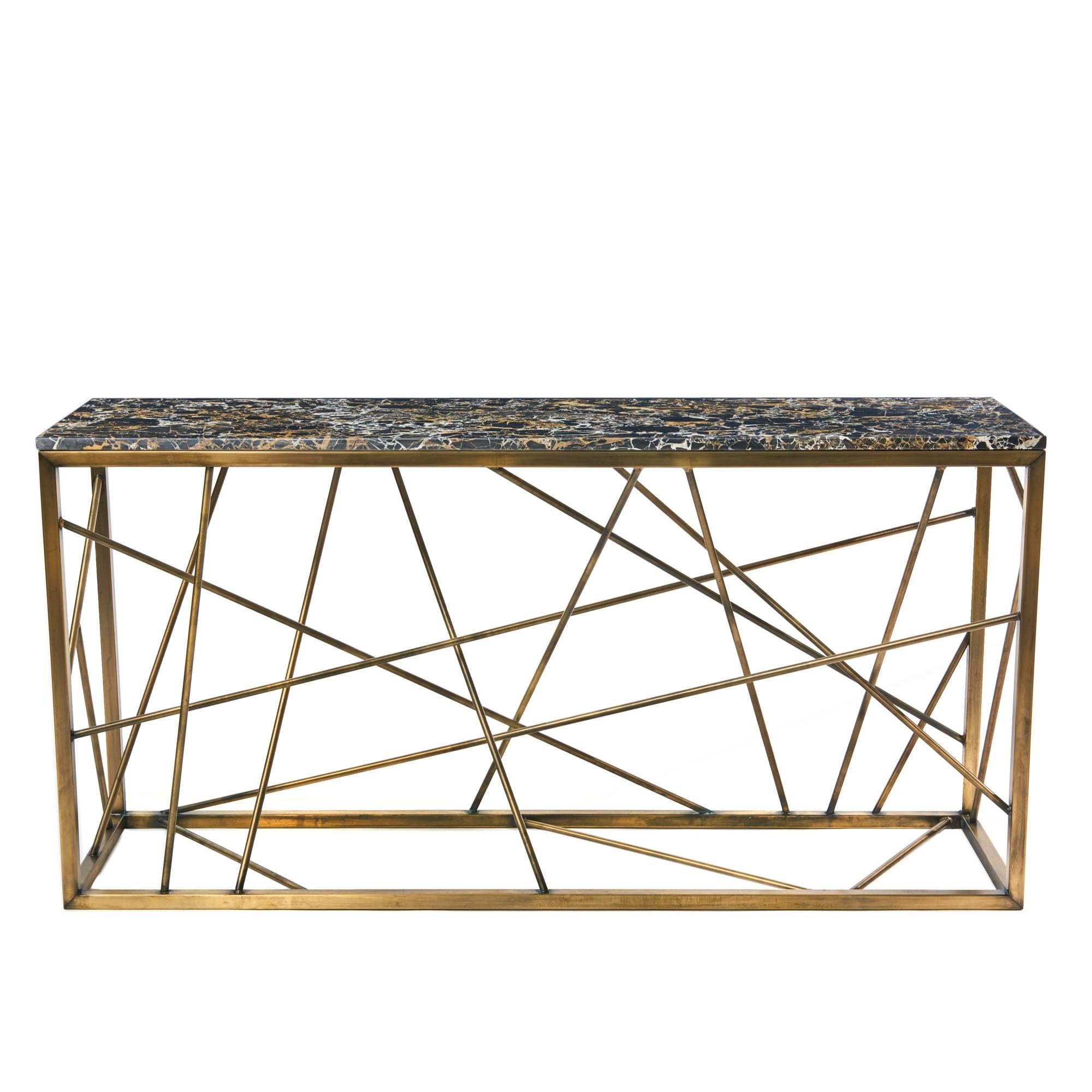 Modern Nest Console by Morgan Clayhall, Sculptural Console, Steel and Marble Table For Sale