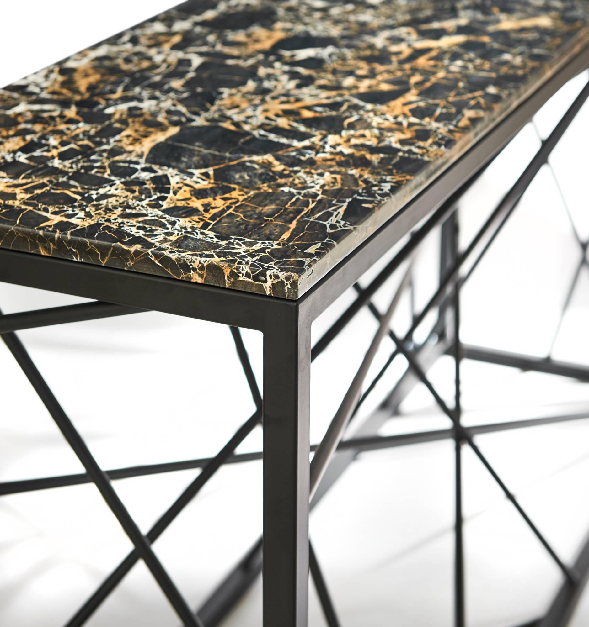 Canadian Nest Console by Morgan Clayhall, Sculptural Console, Steel and Marble Table For Sale