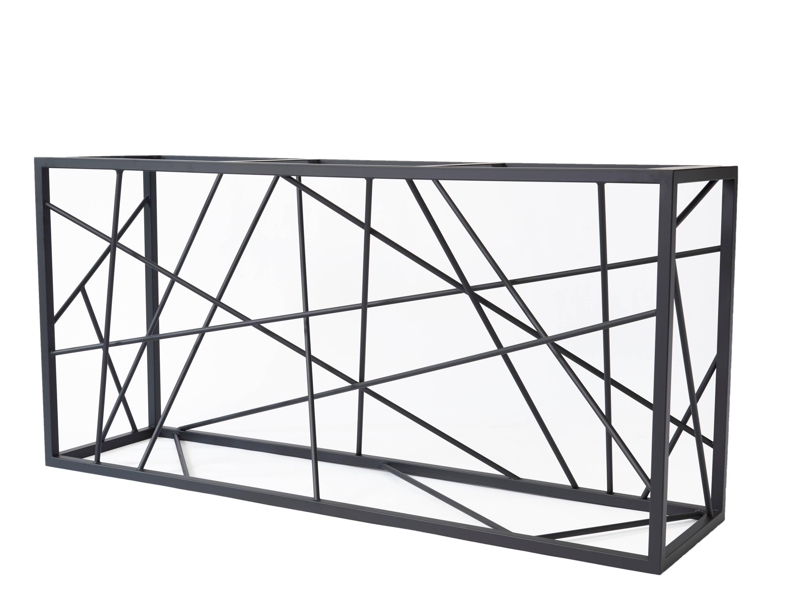 Blackened Nest Console by Morgan Clayhall, Sculptural Console, Steel and Marble Table For Sale