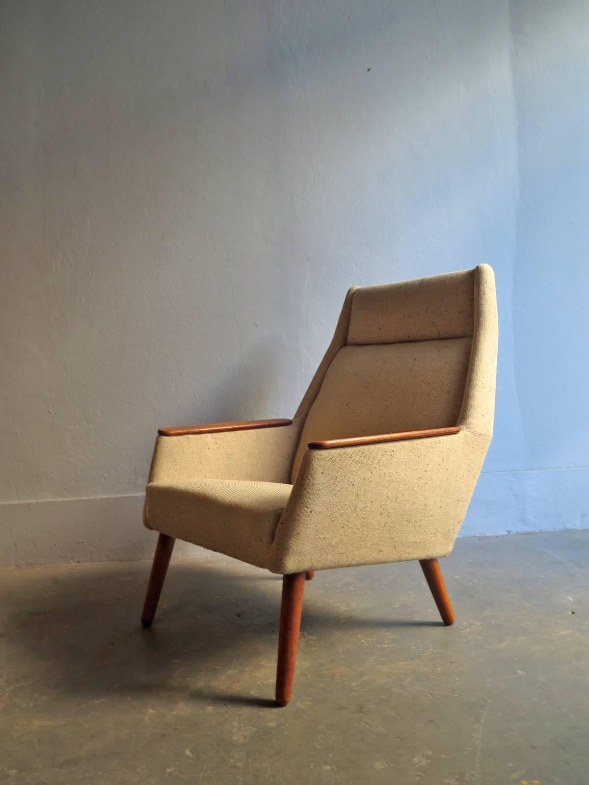 Danish teak and linen stylish easy-chair.