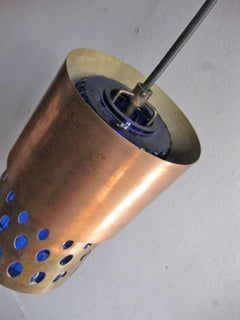 Sandinavian Modern Copper Pendant Lamp with Blue Glass Inside