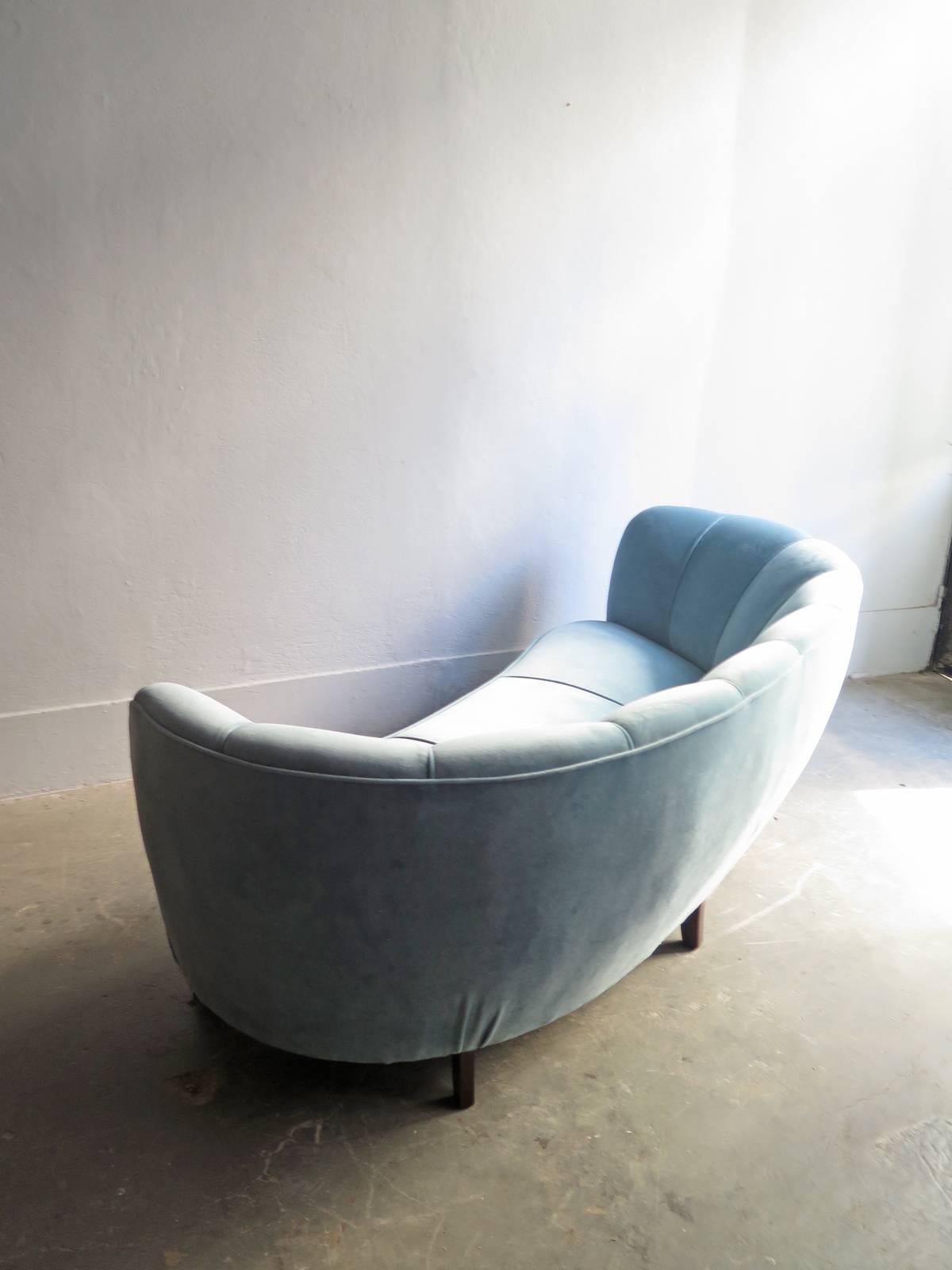 Art Deco Blue Velvet Sofa 2
