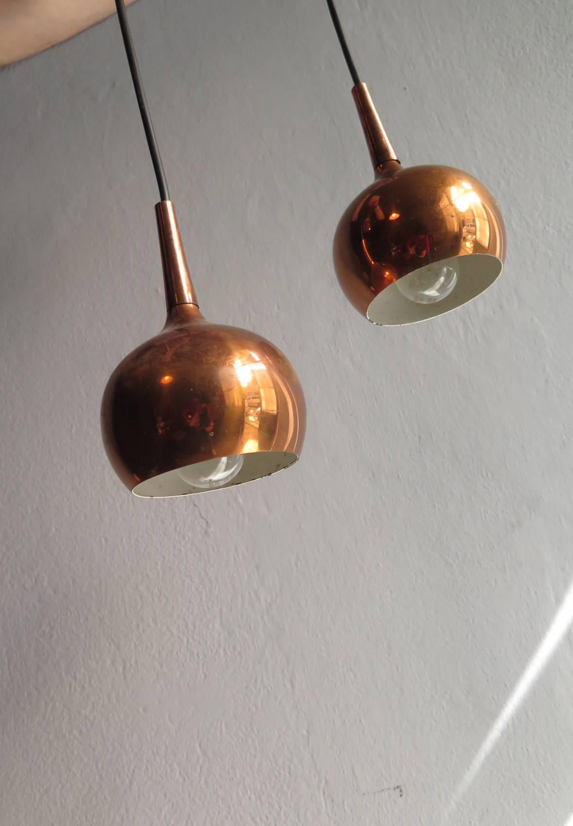 Scandinavian Modern Pair of Copper Pendant Lamps