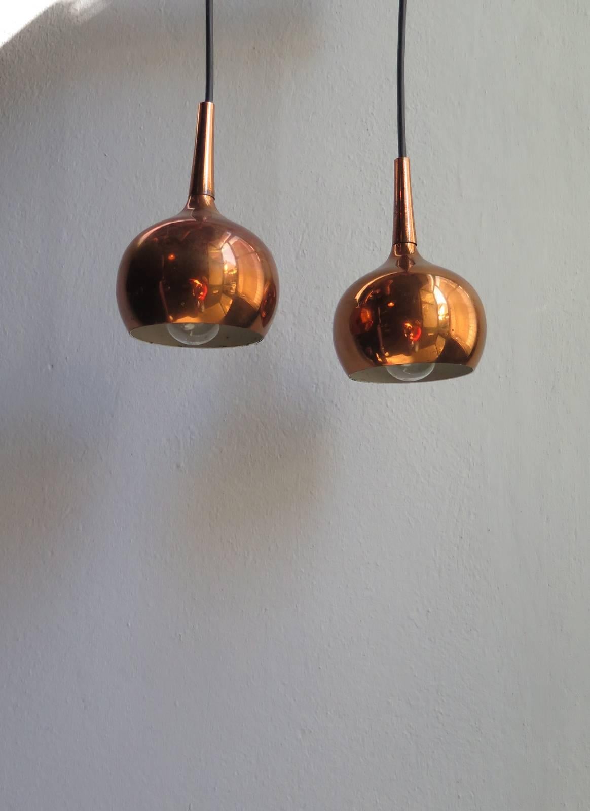Danish Pair of Copper Pendant Lamps