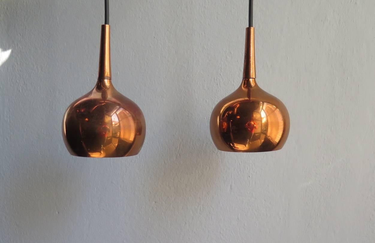 Mid-20th Century Pair of Copper Pendant Lamps
