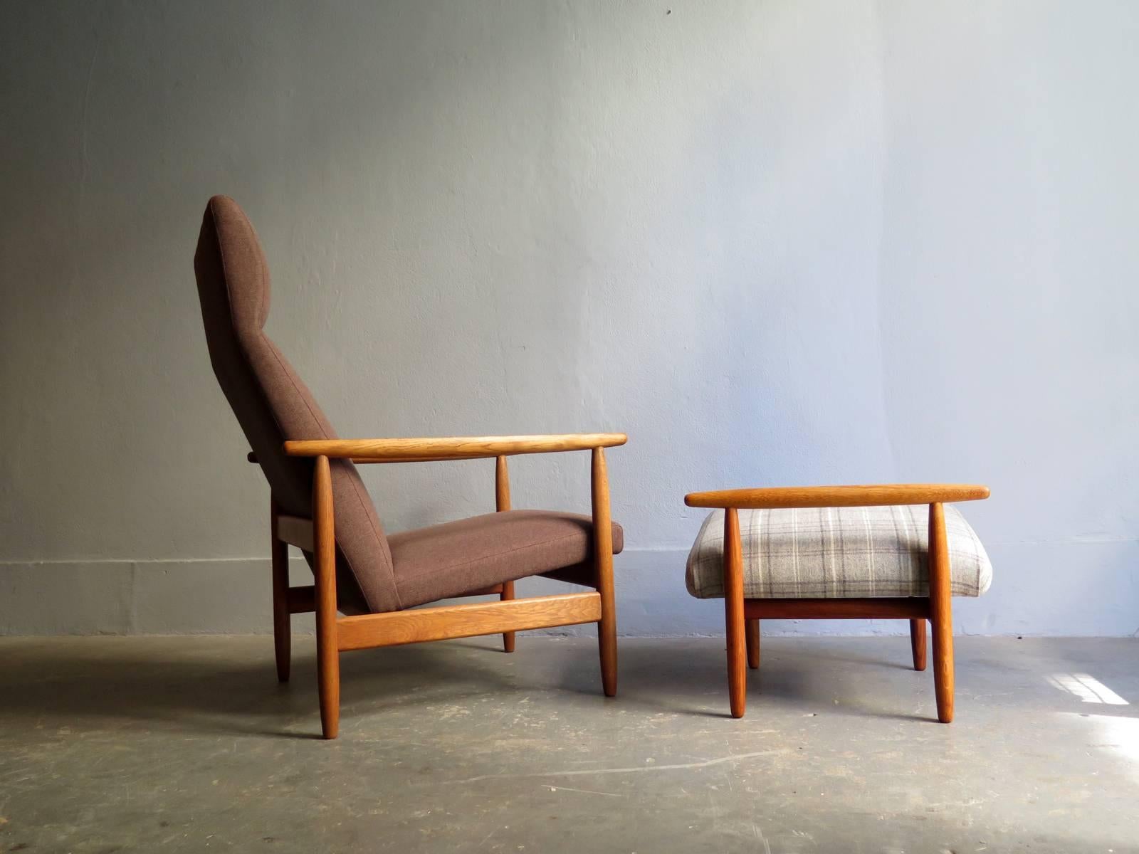 Oak easy-chair with stool designed by Ejvild Johansen.