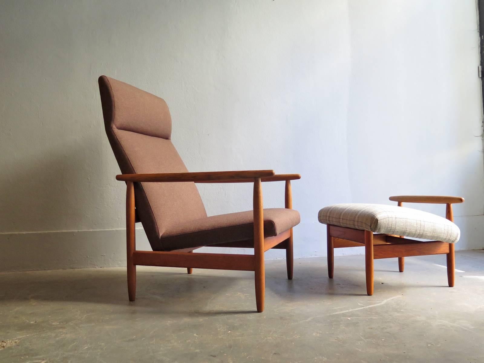Danish Oak Easy-Chair with Stool Designed by Ejvild Johansen For Sale