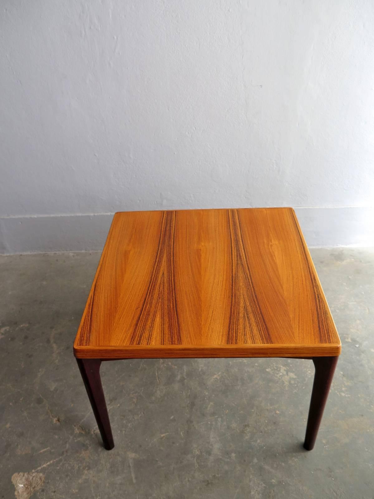 Danish square palisander side or centre table with beautiful grain.