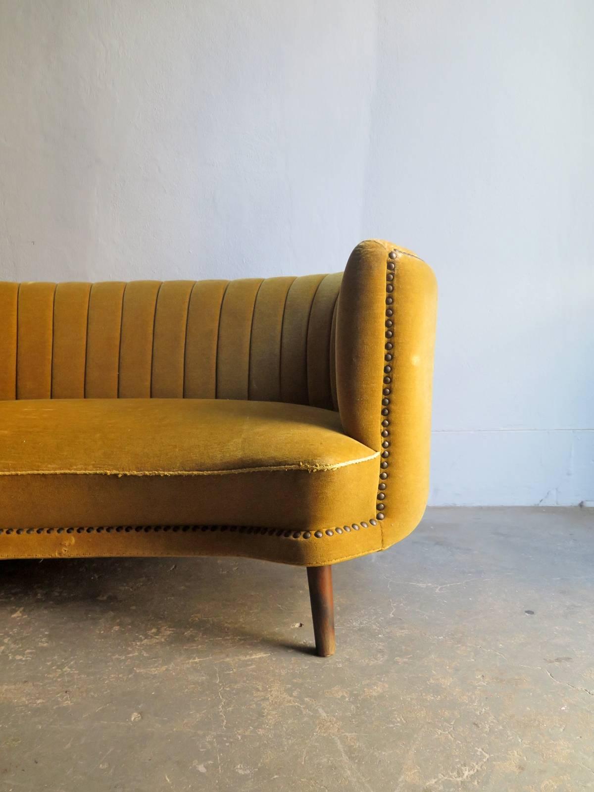 French Art Deco Velvet Two Seats Charming Sofa
