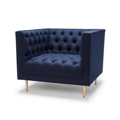 Chaise Tux Contemporary Edition Spéciale en laine Navy Melton avec pieds en laiton