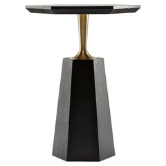 Contemporary Hex Side Table in Oak or Walnut with machine turned solid brass
