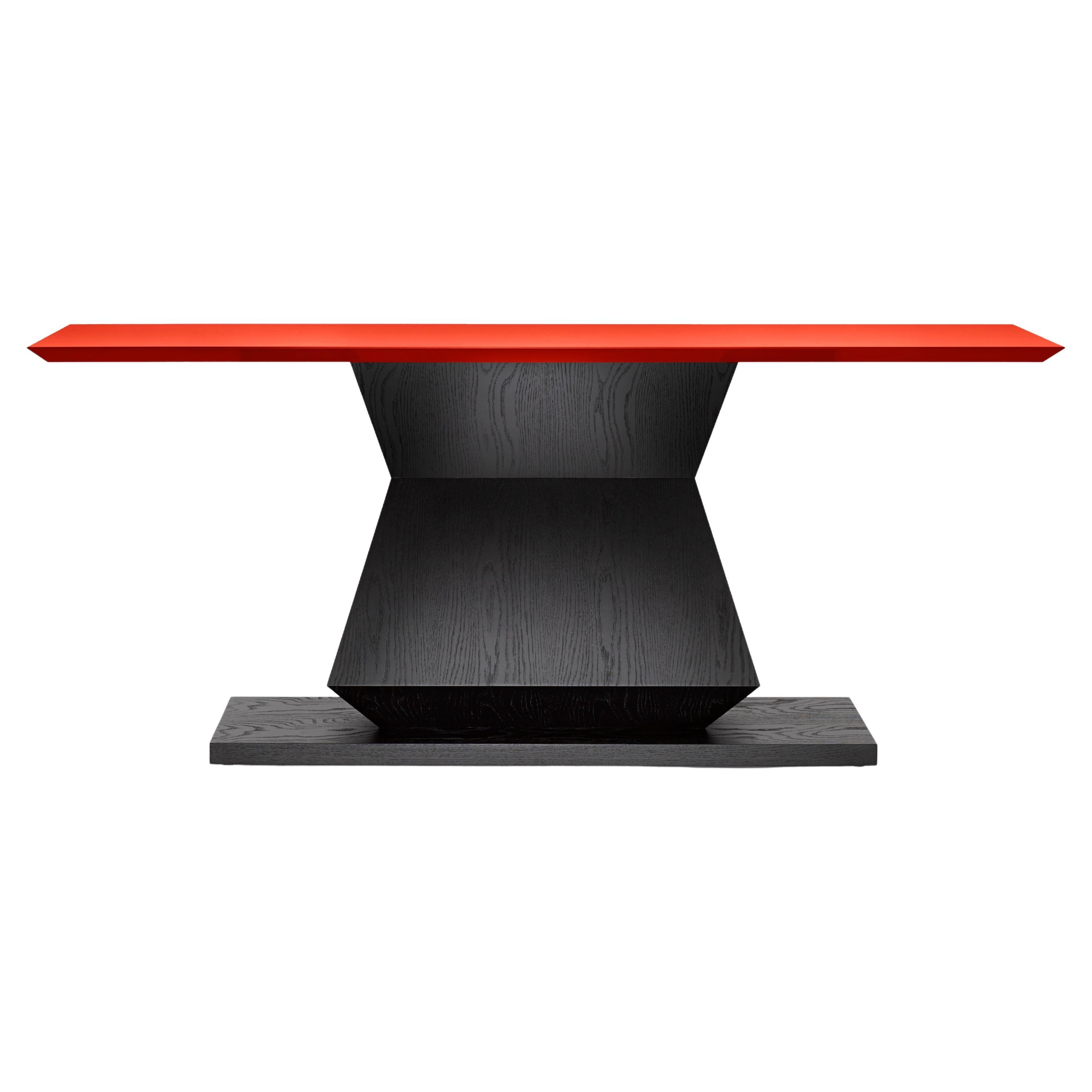 Contemporary Edo Console Table in Oak or Walnut with lacquer colour top For Sale