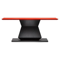 Contemporary Edo Console Table in Oak or Walnut with lacquer colour top