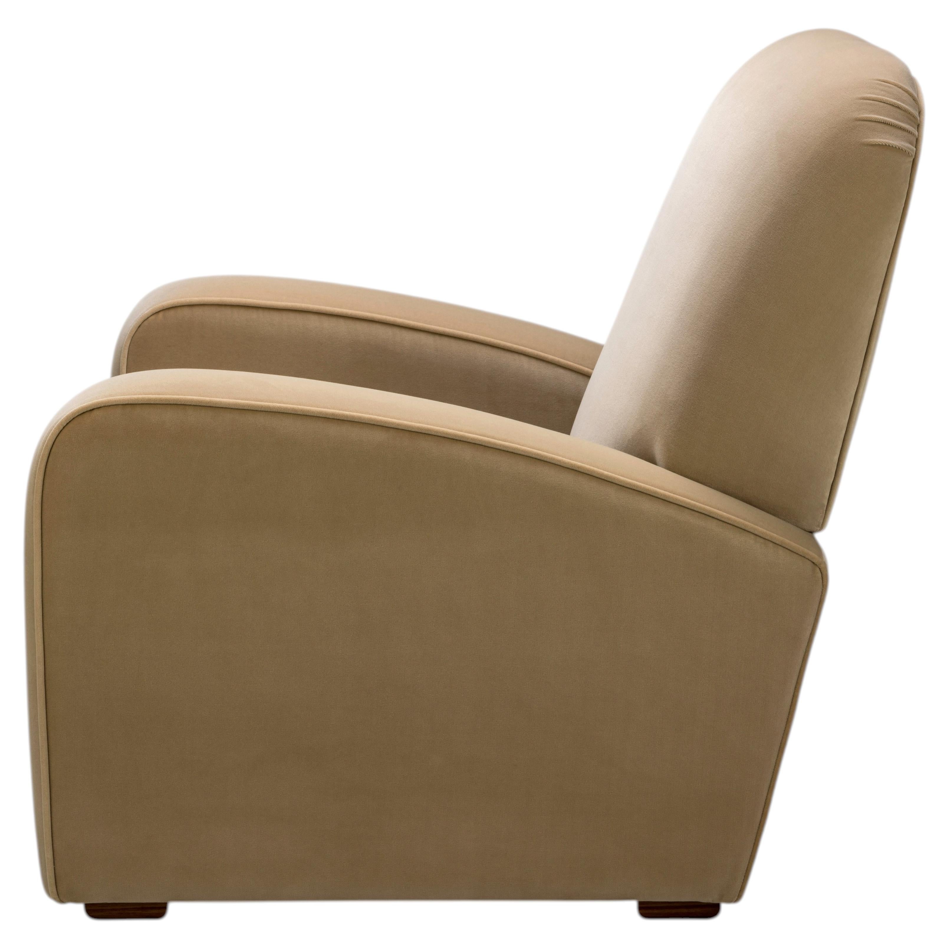 Contemporary Deco Henri Armchair in Designers Guild Velvet with Walnut feet For Sale